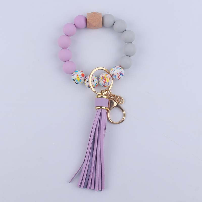 Wholesale Silicone Leopard Bead Wrist Leather Keychain DIY